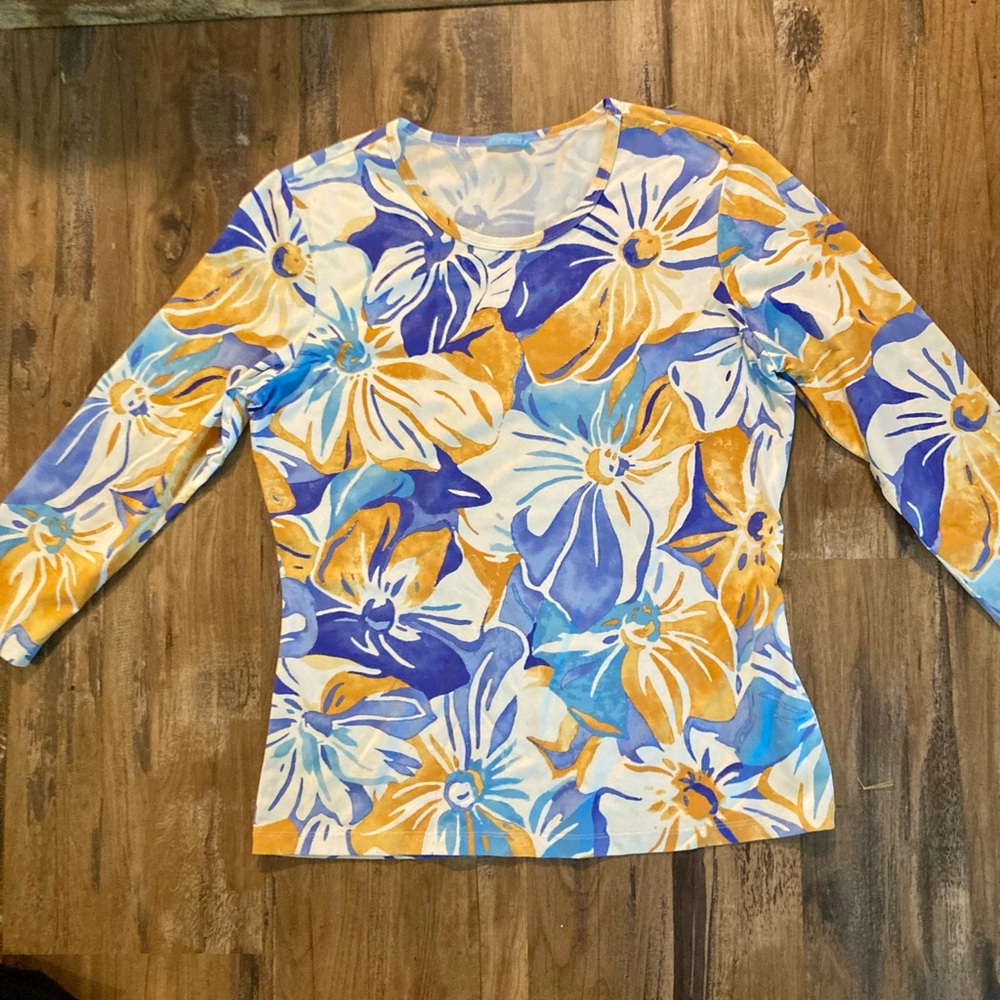 J McLaughlin Catalina Cloth Floral Watercolor Scoop Neck Top Resort Luxury EUC - Picture 11 of 13